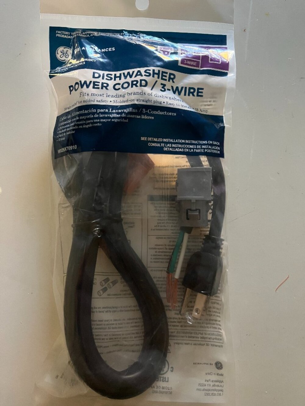 GE Universal Dishwasher Power Cord/ 3 Wire